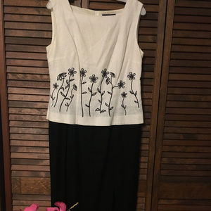 M.H.M. Embroidered Black and White Linen Dress